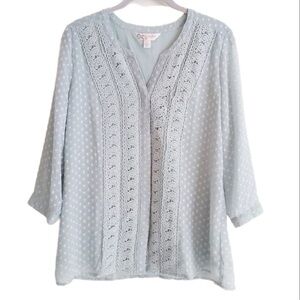 💐‎ Krazy Kat sage green lace detail blouse small
